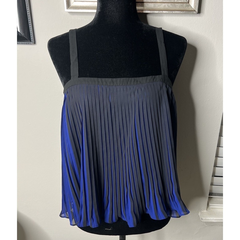 Waverly Grey Anthropologie Black Royal Blue Pleated Cami Top sz M